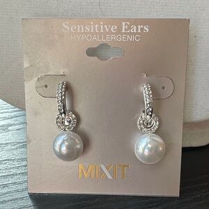 Mixit Silver and White Faux Pearl Earrings